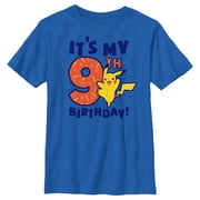 Boy's Pokemon It’s My 9th Birthday Pikachu Graphic Tee Royal Blue Large